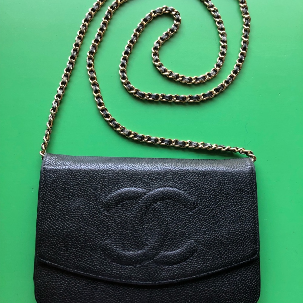 Black Chanel Caviar leather WOC clutch